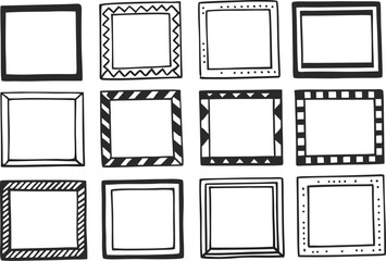 Doodle frames vector set decorative border elements hand drawn square shapes scrapbook design picture frame art - vector illustration