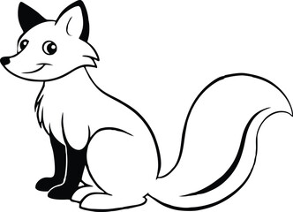 Charming cartoon fox illustration with a curled tail silhouette