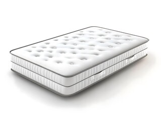 Comfortable White Mattress with Quilted Top Design on Clean Background Representing Sleep, Rest, and Bedroom Comfort