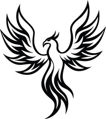 Obraz premium Mythical phoenix bird in fiery gradient lines silhouette