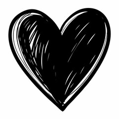 Hand drawn black heart with white outline and sketchy texture