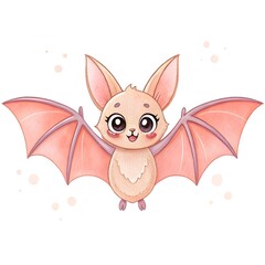 Cute cartoon bat with big eyes and pink wings