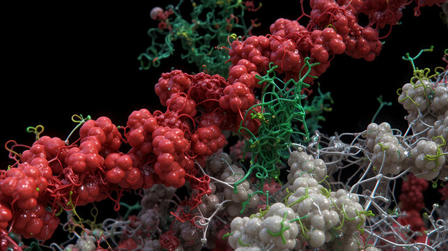 Crystal structure of human P450 3A4 in complex with erythromycin (red). The protoporphyrin is shown in green. Animated 3D cartoon and Gaussian surface models, PDB 2j0D, black background.
