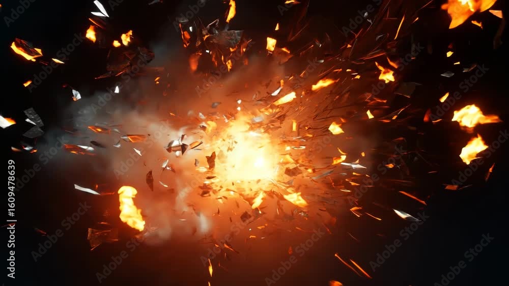 Poster abstract explosion in space with rocks and stones burst in flame, sci-fi and technology background