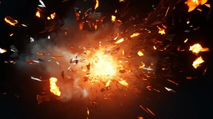 Abstract explosion in space with rocks and stones burst in flame, sci-fi and technology background - Powered by Adobe
