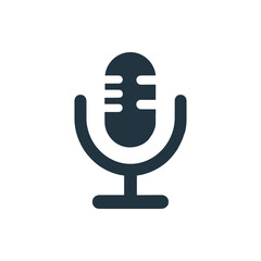 Vintage microphone on a stand, symbolizing music and audio recording, against a plain background