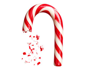 Candy Cane with Bow and Pine Accents, Angled Composition, Holiday Decor Style, Transparent PNG