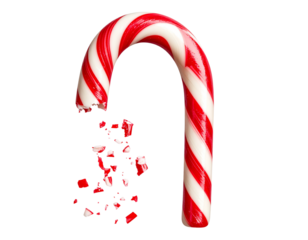 Candy Cane with Bow and Pine Accents, Angled Composition, Holiday Decor Style, Transparent PNG