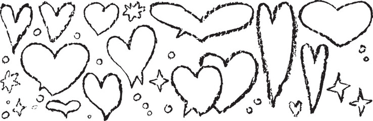 Speech Balloon Crayons. Hand Drawn Bubbles, Heart, Cloud, Splash Textured Elements. Text Frame Box Drawn by Crayon. Chalk Dialog Vector Illustration. Abstract Business Media Concept. Chalkboard Set.