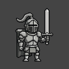 Fototapeta premium Pixel Art Knight with Sword and Full Armor Medieval Warrior.