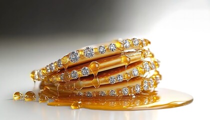 Luxurious Pancakes Dripping with Syrup and Adorned with Diamonds