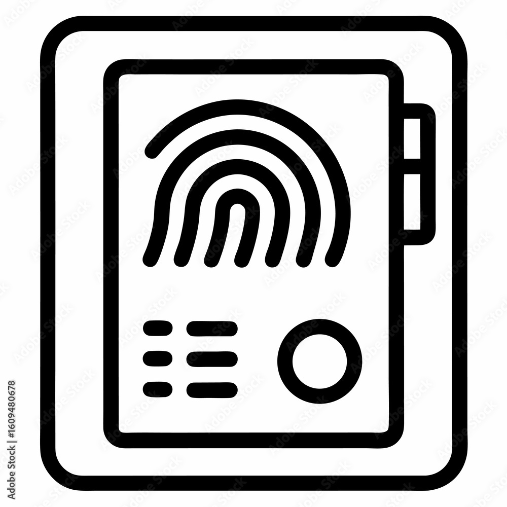 Poster digital biometric security symbol – line art icon for fingerprint verification
