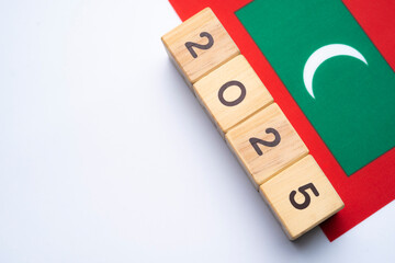 2025, Maldives, Maldives flag with date block, Concept, Important events for Maldives the new year,...