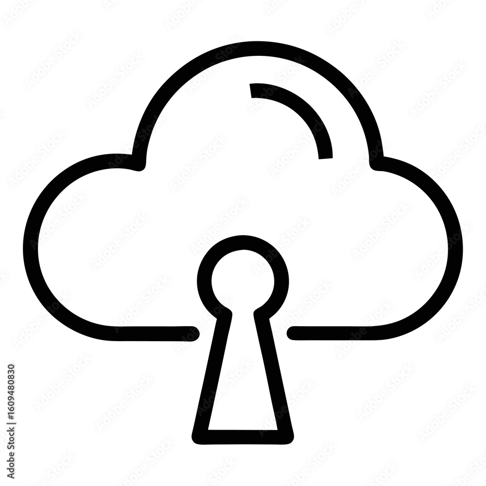 Poster cloud keyhole outline icon – black vector for secure cloud access & data privacy