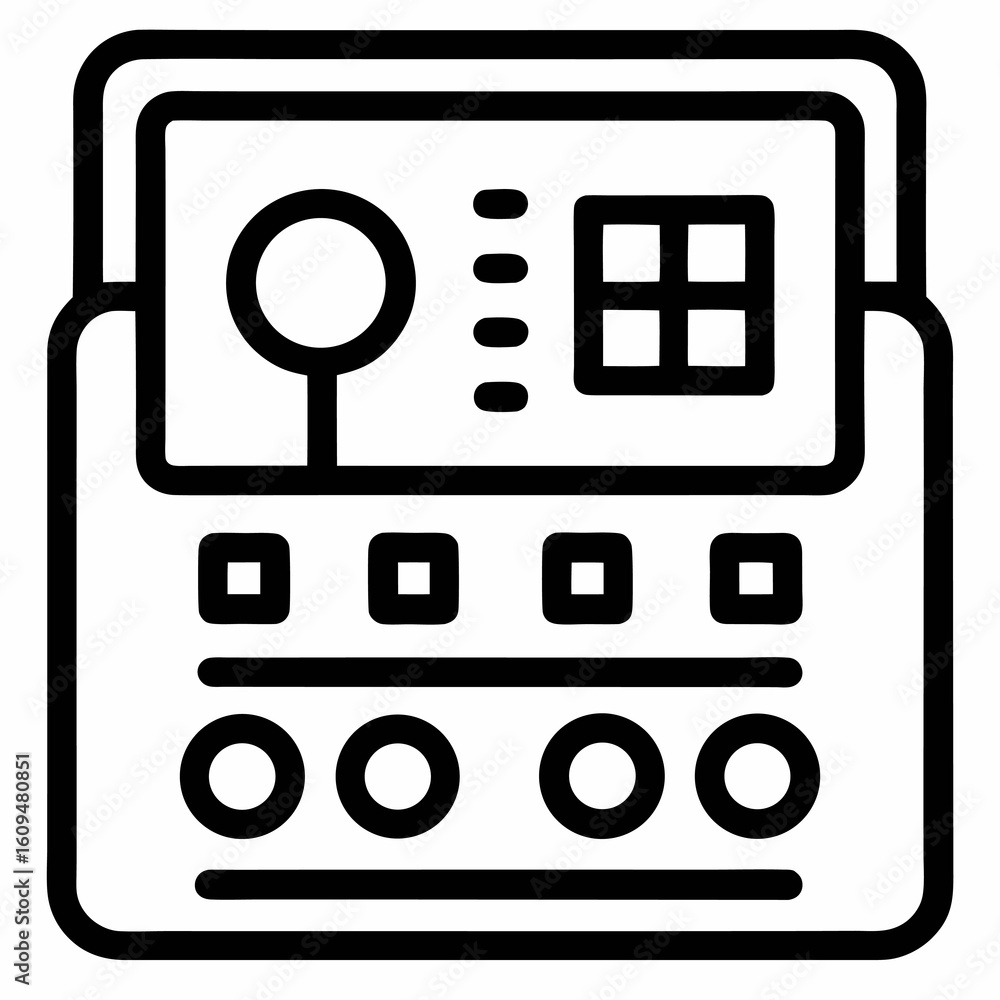 Poster Digital Control Center Symbol – Line Art Icon for User Interface & Configuration


