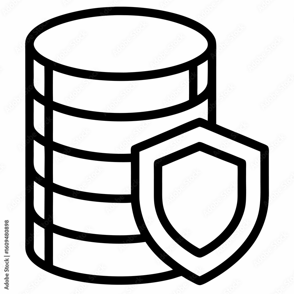 Poster digital database safeguard symbol – line art for secure information storage