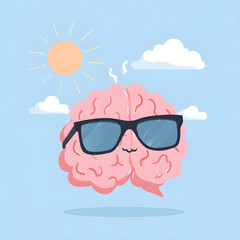 Brain wearing sunglasses enjoying summer sun and good mental health