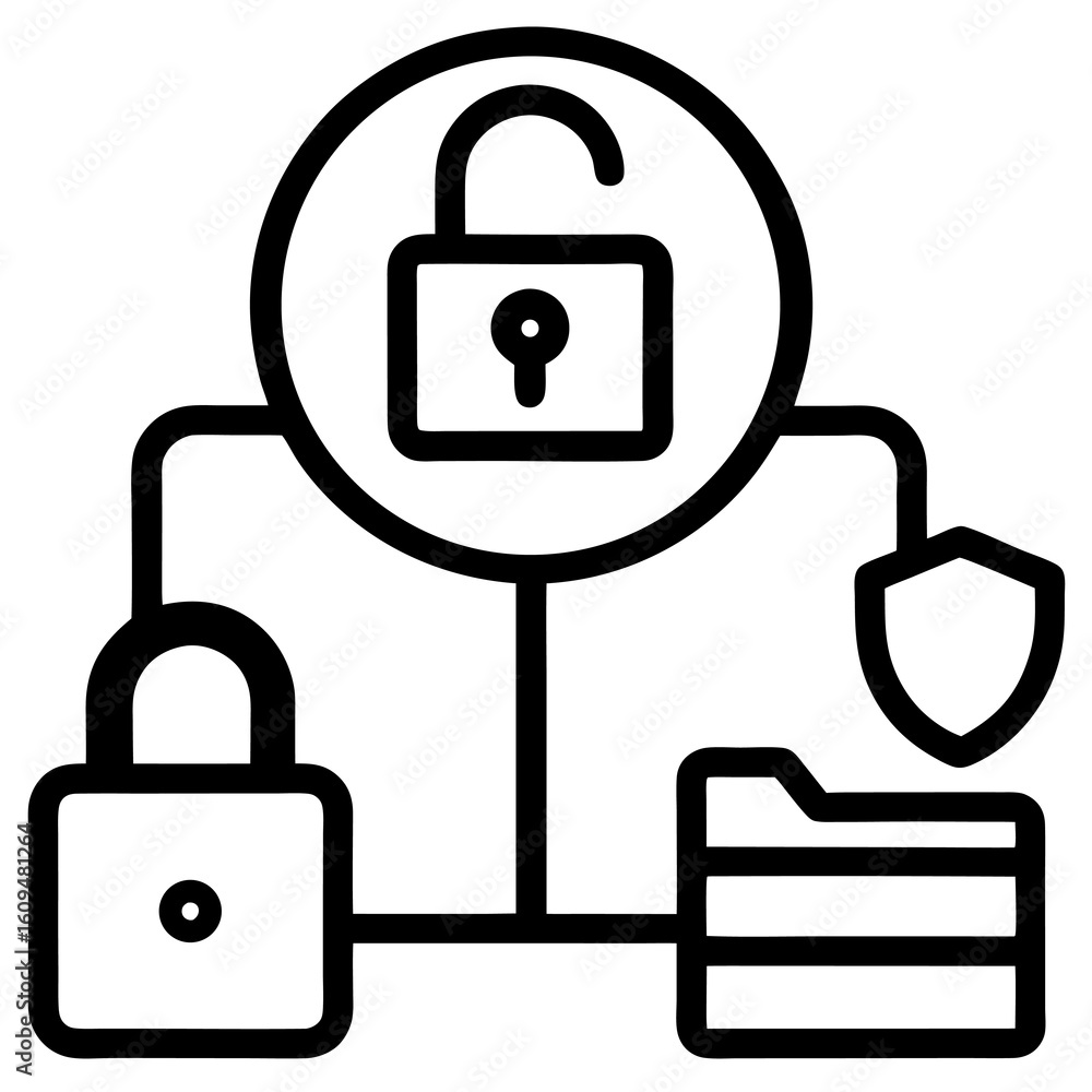 Aufkleber secure data transfer outline icon – black vector for protected information exchange