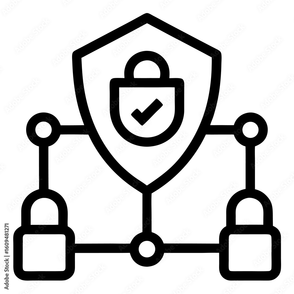 Poster digital secure connection symbol – line art for internet privacy & cybersecurity