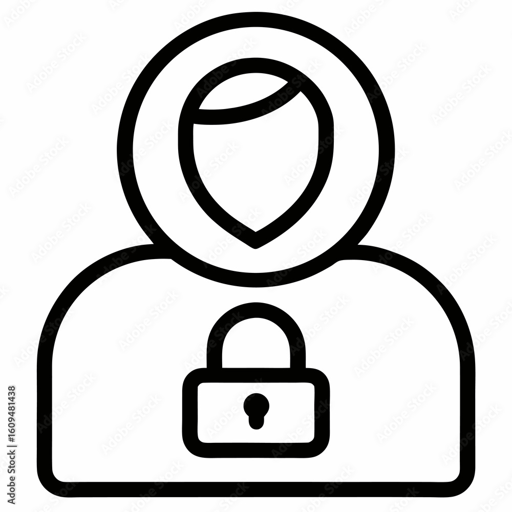 Poster digital user access control symbol – line art icon for private profile protection