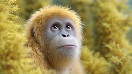 Curious orangutan contemplating amidst lush tropical foliage