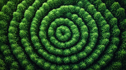 Forest canopy swirls in concentric green spirals