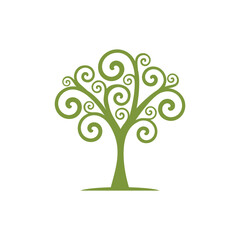 Elegant Swirl Ornament Green Tree Design Symbol Nature Illustration