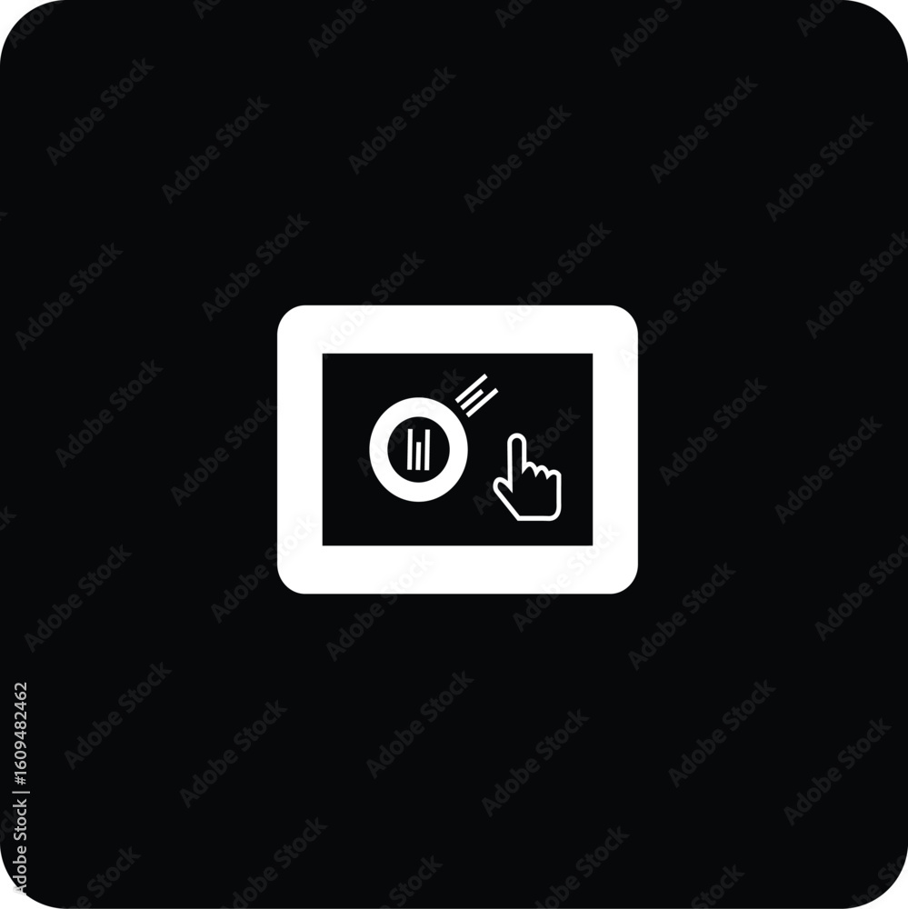 Poster icon showing a hand tap with chart, ideal for interactive dashboards or user interface testing.