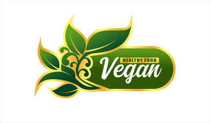 Fototapeta premium vegan food logo sticker label sign symbol modern design for product package Organic, healthy vegetarian fresh organic product