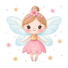 Cute little fairy with wings and pink tutu