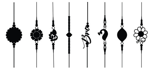 Set of Rakhi icon Indian festival on white isolated