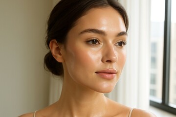 Natural beauty portrait of woman with glowing skin