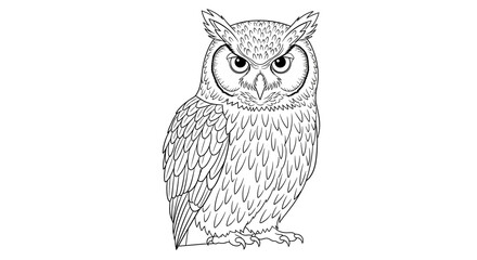 Fototapeta premium Wise Owl Vector Outline for Woodland & Nocturnal Animal Coloring Books