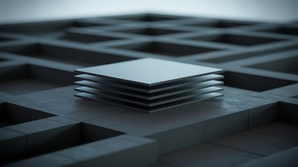 Stacked geometric planes on textured grid abstract architecture