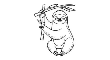 Naklejka premium Lazy Sloth Vector Outline for Jungle & Slow Animal Coloring Books