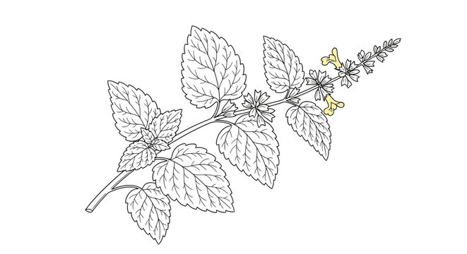 Vector illustration of a Lemon Balm branch in linear style
