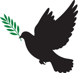 Silhouette Dove with Olive Branch on White – Peace Symbol for Design Projects