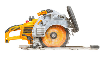 Electric saw with transparent safety shield background isolated on a Transparent background, PNG file.