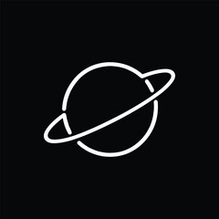 Minimalistic illustration of a planet with rings, set against a black background, ideal for space-themed designs