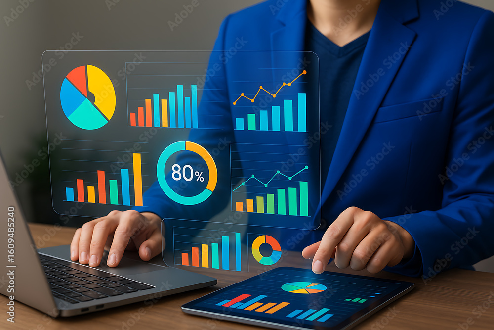 Aufkleber data analytics dashboard, business performance metrics, chart visualization, digital report, financi