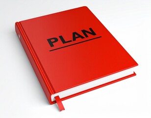 白背景に赤い手帳の表紙に書かれたPLANの文字