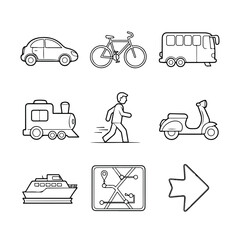 Modern transportation icons for urban mobility and travel planning