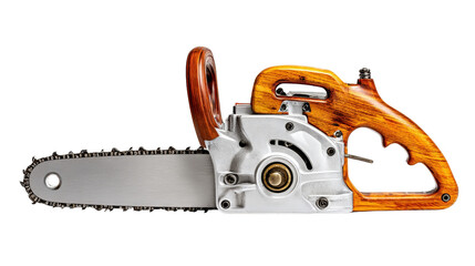 Fototapeta premium Electric saw with visible motor housing vents and grip background isolated on a Transparent background, PNG file.