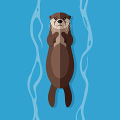 Cartoon Otter Floating on Its Back in Water.