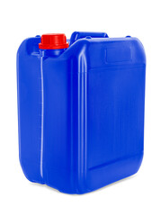 One blue plastic canister on white background