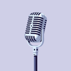 Classic Silver Microphone with Stand for Vocal Recording and Performance.