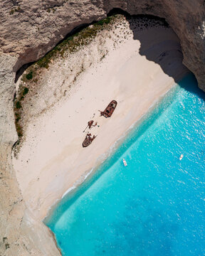 Aerial Panoramic View of Navagio Beach (Shipwreck Beach) in Zakynthos, Greece &ndash; Stunning Cliffs, Turquoise Waters, and Iconic Shipwreck Surrounded by the Ionian Sea