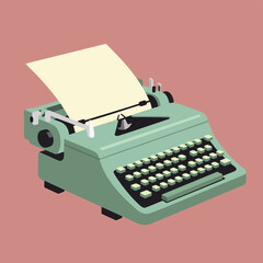 Vintage mint green typewriter with blank paper.