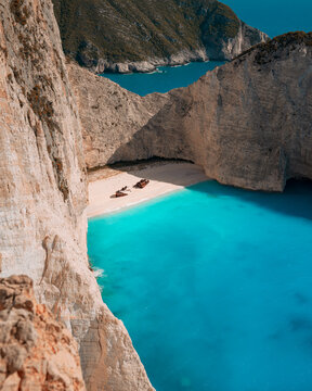 Aerial Panoramic View of Navagio Beach (Shipwreck Beach) in Zakynthos, Greece &ndash; Stunning Cliffs, Turquoise Waters, and Iconic Shipwreck Surrounded by the Ionian Sea