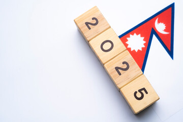 2025, Nepal flag with date block, Concept, Important events for Nepal the new year, election,...